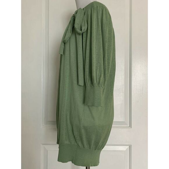 ROBERT RODRIGUEZ Sage Green Tunic Half Sleeve Knit Top Designer Bow Silk L - Picture 2 of 7